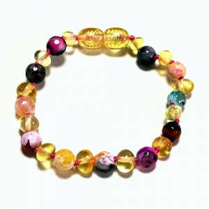 Adult Champagne Amber and Colourful Agate Bracelet
